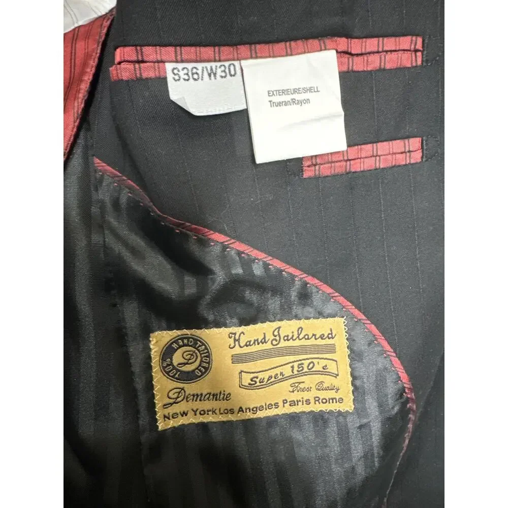 Demantie Super 150's Sport Coat Blazer hand tailored black size S/36 W/30
